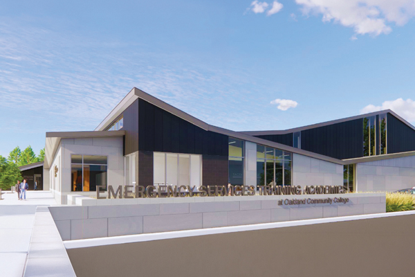 Rendering of the exterior of the new OCC Emergency Services Academy building.