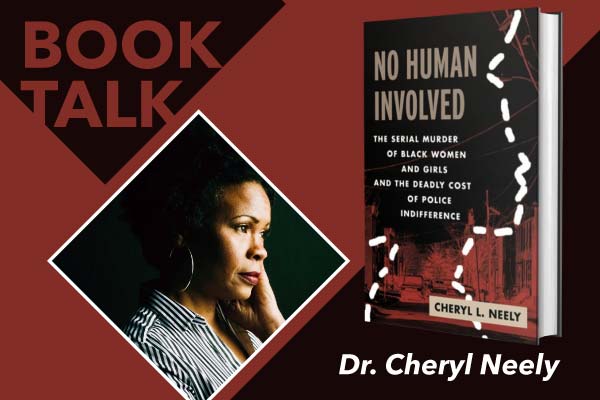 Promotional graphic for a book talk event with Dr. Cheryl Neely.