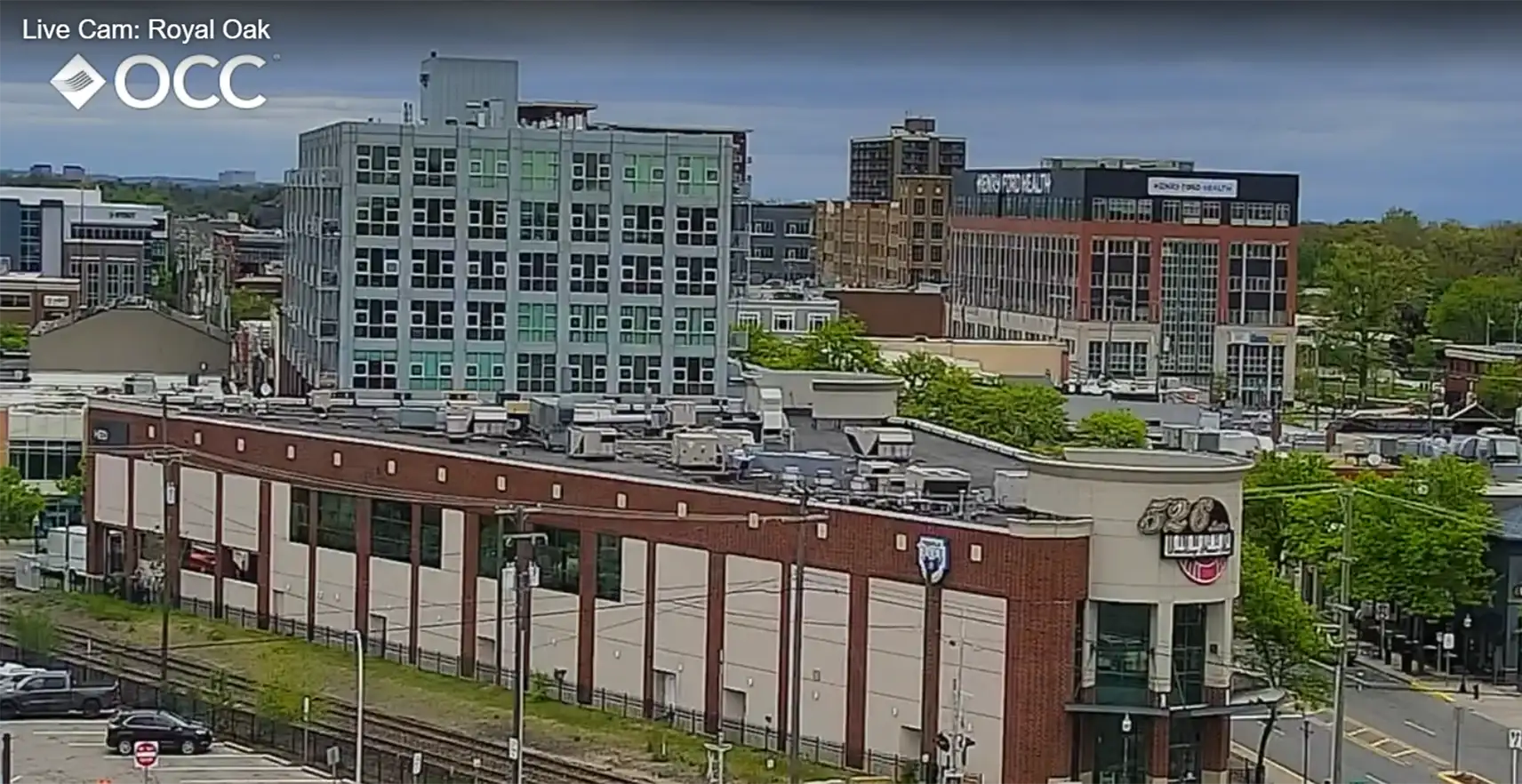 Photo of downtown Royal Oak from WDIV Live Cam on top of OCC's Culinary Studies Institute building