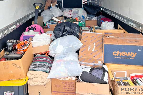 Image of supplies donated to disaster victims. 
